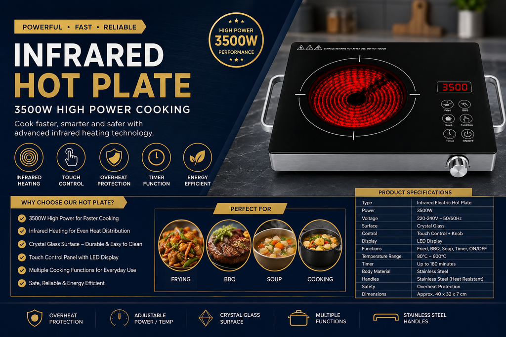 3500W Infrared Hot Plate – Crystal Glass Electric Cooker