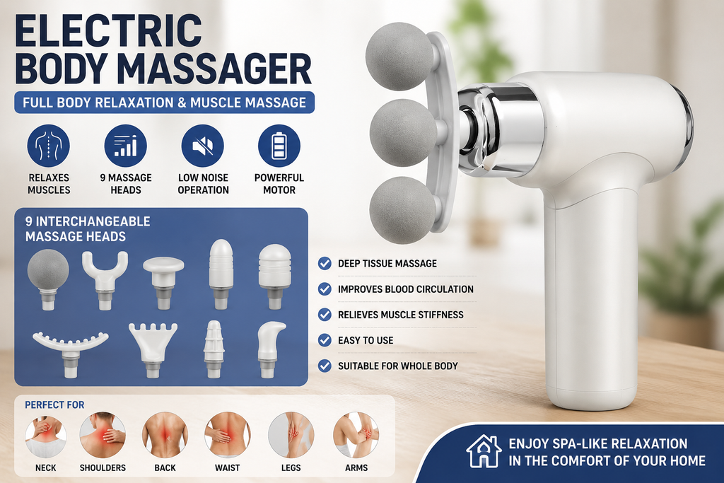Blueidea BLD-100 Massage Gun – 9 Massage Heads | Multifunctional Full Body Massager