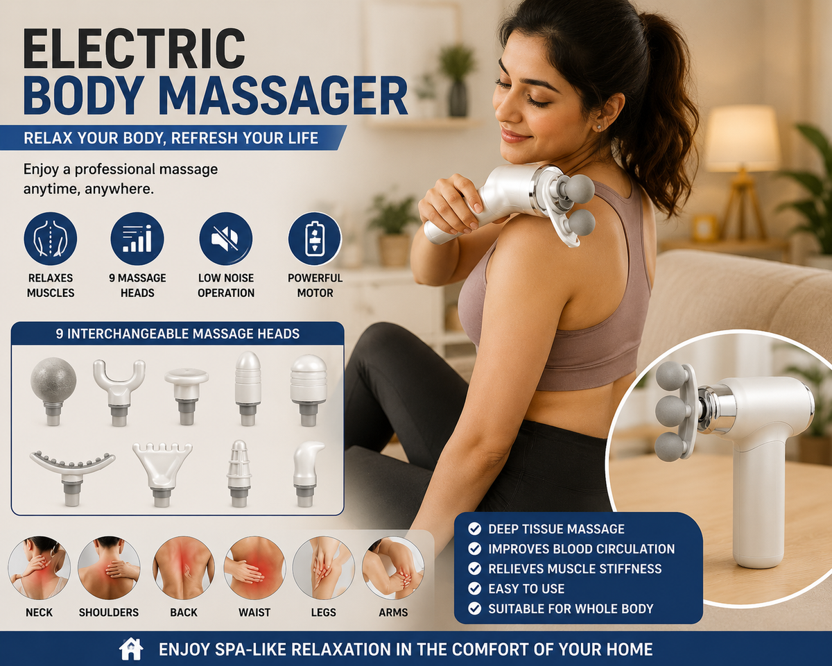 Blueidea BLD-100 Massage Gun – 9 Massage Heads | Multifunctional Full Body Massager