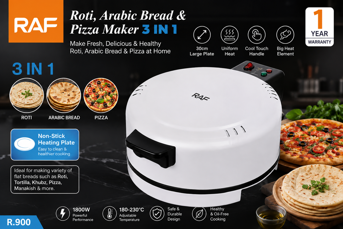 RAF 3-in-1 Roti, Arabic Bread & Pizza Maker – 1800W